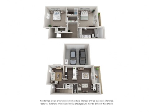 The Redwood 2 bedroom 2 bathroom Town Home Floor Plan with 1731 Square Feet at Willow Grove Apartments, Sacramento, CA 